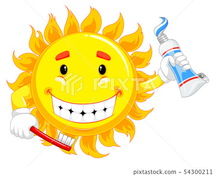 yellow sun character is holding toothbrush  54300211