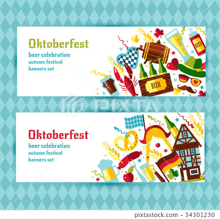 Flat design vector banners set with oktoberfest - Stock Illustration ...