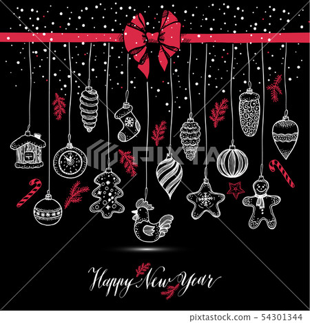 New Year's toys hand drawn style. Greeting card New Year's toys hand drawn style. Greeting card 54301344