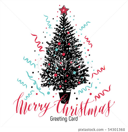 Hand drawn christmas card. New year tree with Hand drawn christmas card. New year tree with 54301368