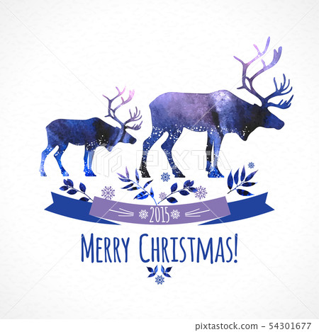 Deers christmas illustration. watercolor card. Deers christmas illustration. watercolor card. 54301677