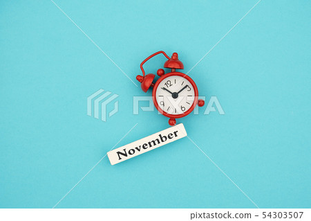 Wooden calendar autumn month November and red 54303507