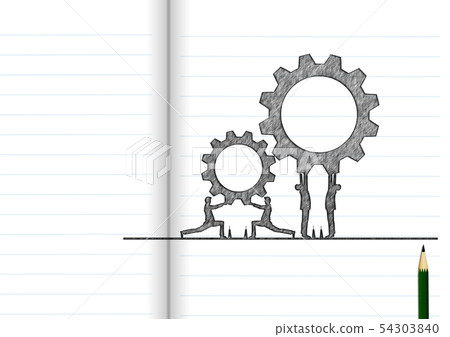 Businessmen connecting gears in teamwork concept Businessmen connecting gears in teamwork concept 54303840