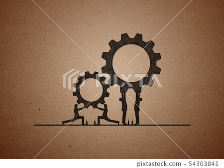 Businessmen connecting gears in teamwork concept Businessmen connecting gears in teamwork concept 54303841