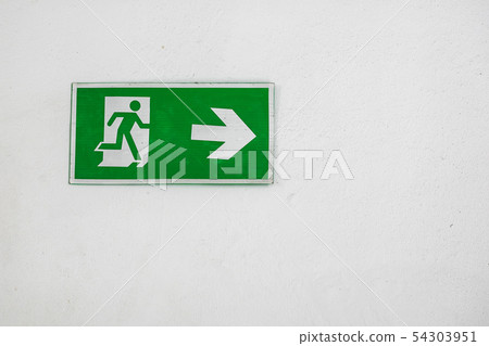 Old Warning Plastic Fire Exit Sign on the White 54303951