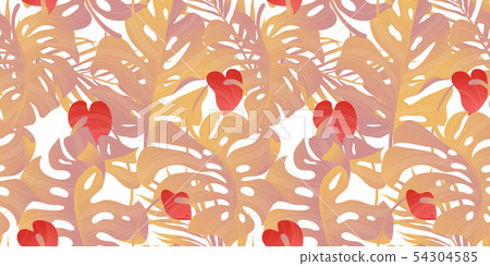 Tropical plant seamless pattern, Heliconia, palm Tropical plant seamless pattern, Heliconia, palm 54304585