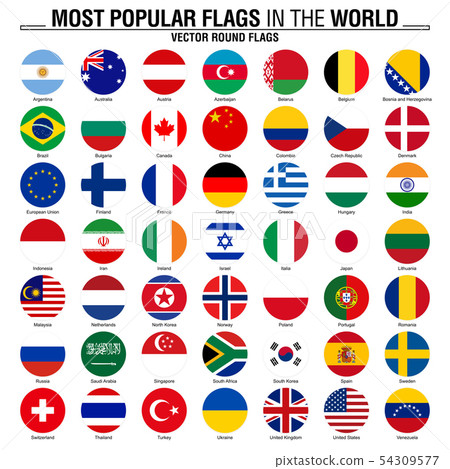 Collection of round flags, most popular world 54309577