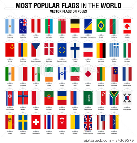 Flags on poles, most popular world flags Flags on poles, most popular world flags 54309579