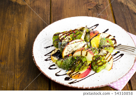 Fruit dessert from apples, kiwi, chia with Fruit dessert from apples, kiwi, chia with 54310858