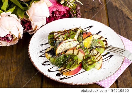 Fruit dessert from apples, kiwi, chia with Fruit dessert from apples, kiwi, chia with 54310860