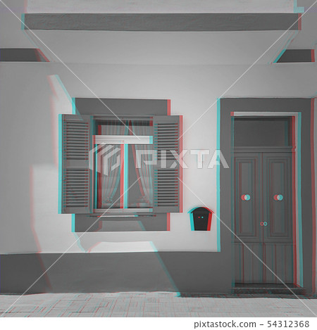 Building with door and window and digital signal 54312368