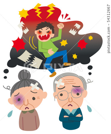 Elderly Couple Suffering From Son's Violence - Stock Illustration 