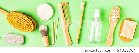 Set of bathroom accessories, top view. Set of bathroom accessories, top view. 54312764