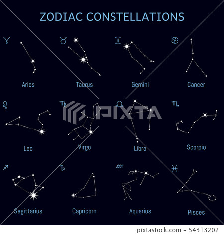 Zodiac star constellations set horoscope symbols Stock