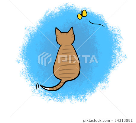 貓思維的插圖（淺藍色背景，蝴蝶） 54313891