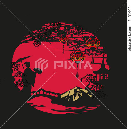 Geisha silhouette at sunset 54314034
