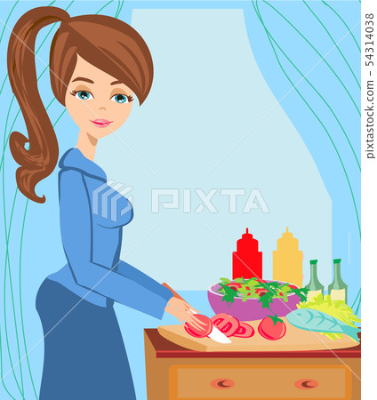 Housewife cooking dinner in the kitchen 54314038