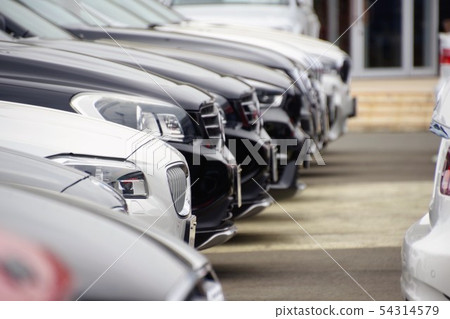 Car imported car lined up with dealerships 54314579