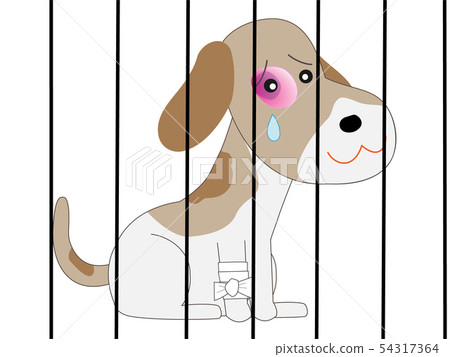 一隻狗被關在籠子裡。 54317364