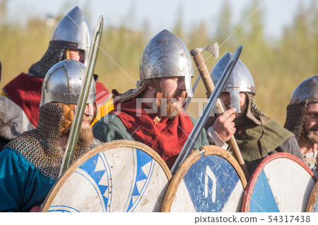 Slav warriors in reenactment battle 54317438