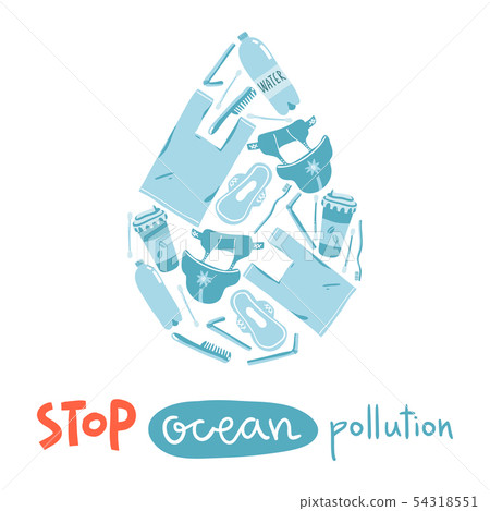 Vector concept illustration with hand drawn pollution elements in the water drop. Go green 54318551