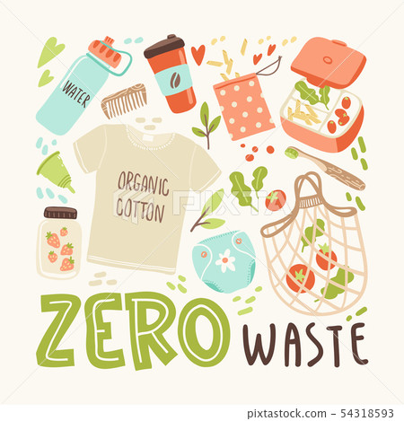Vector banner with hand drawn elements of zero waste life. No plastic. Go green 54318593