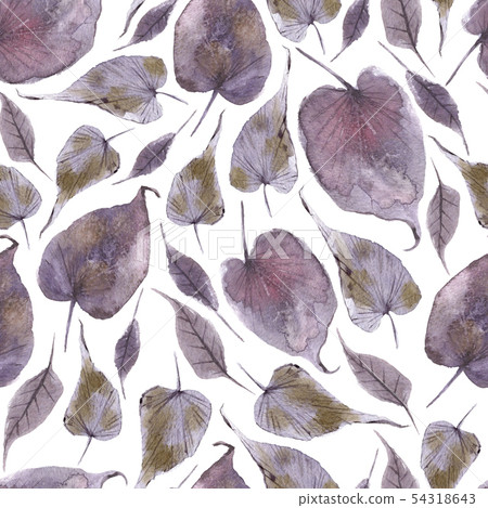 Watercolor seamless pattern with forest leaves. Lilac and brown Watercolor seamless pattern with forest leaves. Lilac and brown 54318643