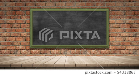 鮮豔細緻的全景景觀圖：教室黑板木製平台（3D CG 渲染數位插圖） 54318865