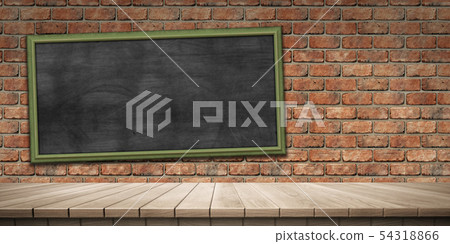 鮮豔細緻的全景景觀圖：教室黑板木製平台（3D CG 渲染數位插圖） 54318866