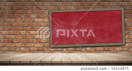 鮮豔細緻的全景景觀圖：教室黑板木製平台（3D CG 渲染數位插圖） 54318875