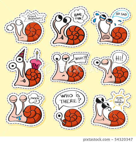 Snails stickers set. Funny emoji. Icon, elements. Snails stickers set. Funny emoji. Icon, elements. 54320347