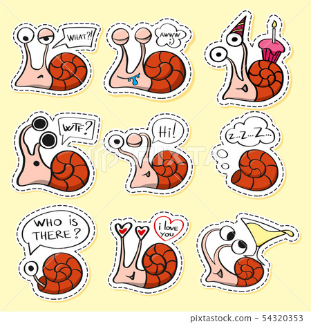 Snails stickers set. Funny emoji. Icon, elements. 54320353