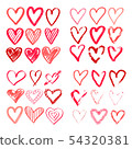 Hearts hand drawn set. Brush, marker, hatching 54320381