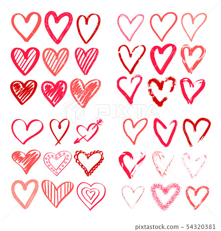 Hearts hand drawn set. Brush, marker, hatching Hearts hand drawn set. Brush, marker, hatching 54320381
