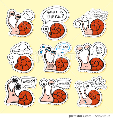Snails stickers set. Funny emoji. Icon, elements. 54320406