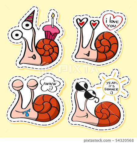 Snails stickers set. Funny emoji. Icon, elements. Snails stickers set. Funny emoji. Icon, elements. 54320568