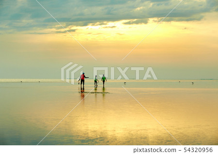 West Coast. Beach, Sunset, Family, 54320956