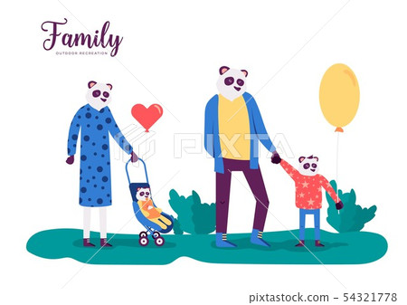 Panda family outdoor activities vector web banner concept 54321778