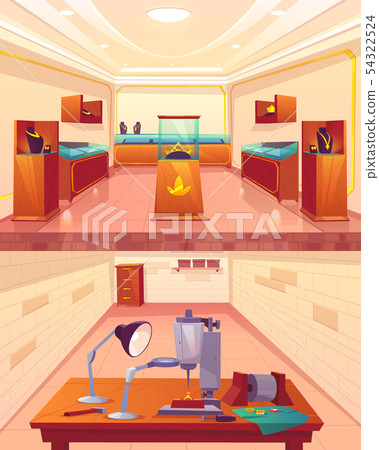 Jewellery store and repair shop cross section view Jewellery store and repair shop cross section view 54322524