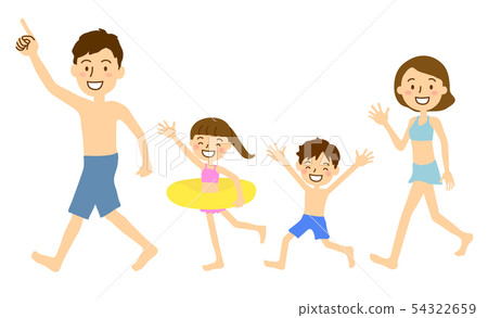 Sea summer four people family swimwear elder sister barefoot barefoot 54322659
