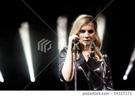 Microphone and female singer close up. Microphone and female singer close up. 54327171