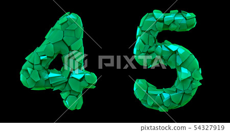 Number set 4, 5 made of 3d render plastic shards green color. 54327919