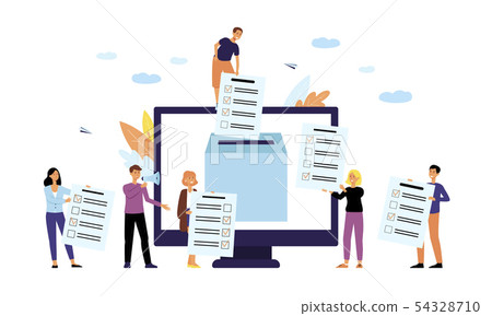 Online polling or survey concept with people flat vector illustration isolated. 54328710