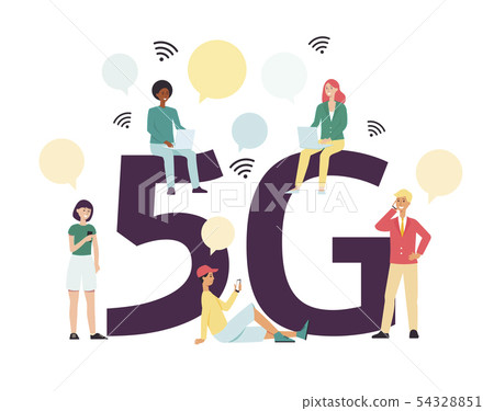 5G mobile internet connection - cartoon people using fast wireless technology on their phone 54328851