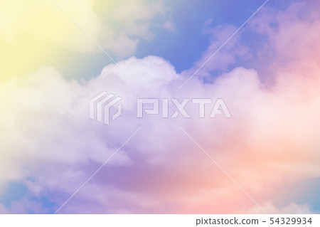 Sweet pastel colored cloud and sky with sun light, 54329934