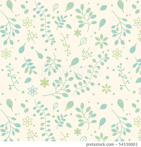 Nordic watercolor style plant pattern (light blue green base) 54330001