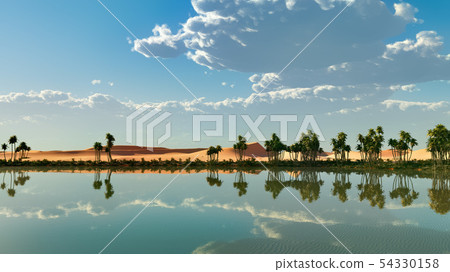 Palm trees near oasis in Africa 3d rendering Palm trees near oasis in Africa 3d rendering 54330158