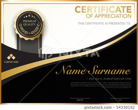 diploma certificate template black and gold color. 54330192