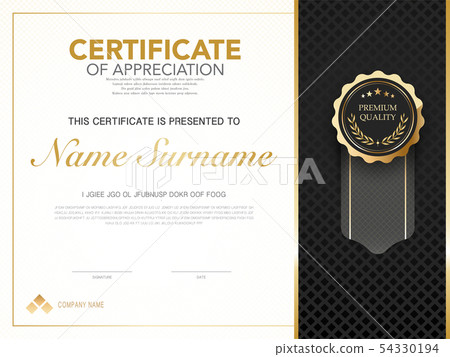 diploma certificate template black and gold color. 54330194