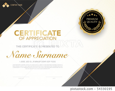 diploma certificate template black and gold color. 54330195